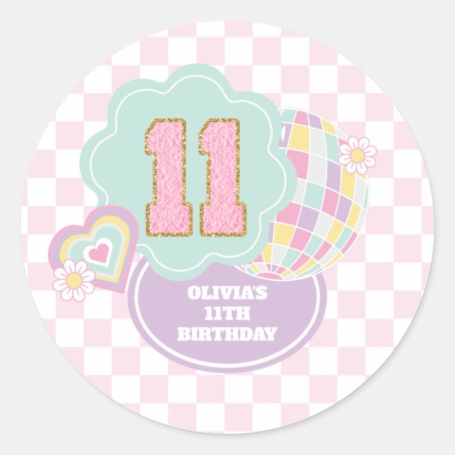 Sticker Rond Varsity preppy pastel patch 11e Anniversaire (Devant)