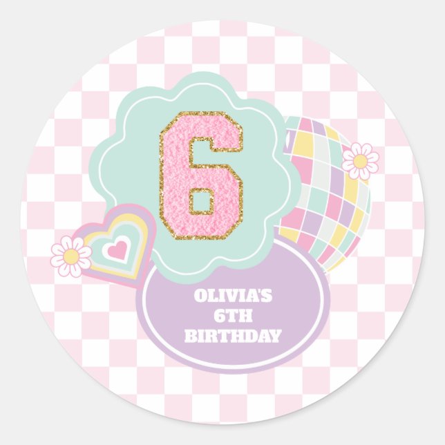 Sticker Rond Varsity preppy pastel patch 6e anniversaire (Devant)