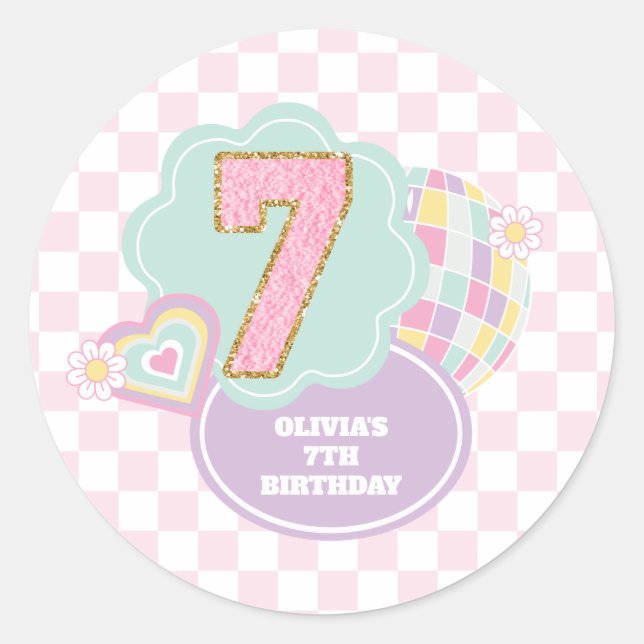 Sticker Rond Varsity preppy pastel patch 7e anniversaire (Devant)
