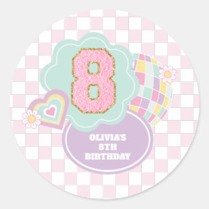 Sticker Rond Varsity preppy pastel patch 8ème Anniversaire