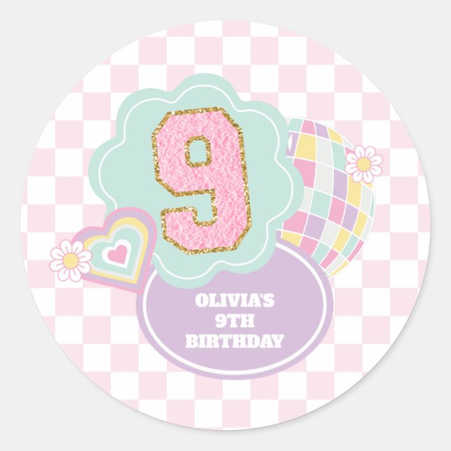 Sticker Rond Varsity preppy pastel patch 9e anniversaire (Devant)