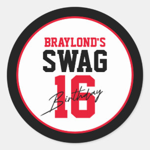 Sticker Rond Varsity Style Rouge Swag 16 Anniversaire