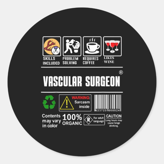 Sticker Rond Vascular Surgeon Doctor Job Label Sarcasm Skills C (Devant)