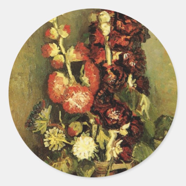 Sticker Rond Vase aux Althaeas par Vincent van Gogh (Devant)