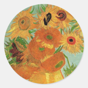 Sticker Rond Vase avec douze tournesols par Vincent van Gogh