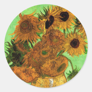 Sticker Rond Vase avec douze tournesols par Vincent van Gogh