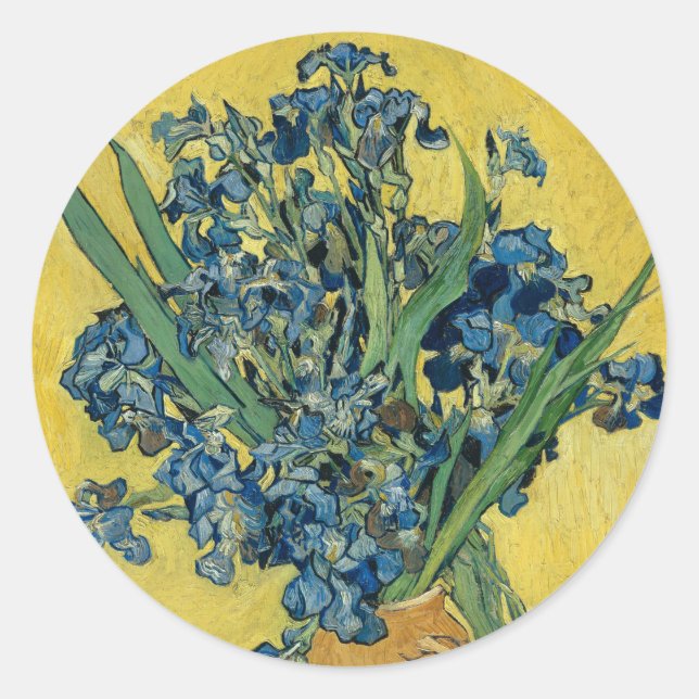 Sticker Rond Vase avec Irises par Van Gogh - La vie morte (Devant)
