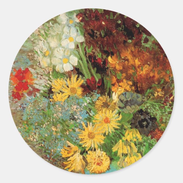 Sticker Rond Vase avec marguerites et anémones par Vincent van  (Devant)