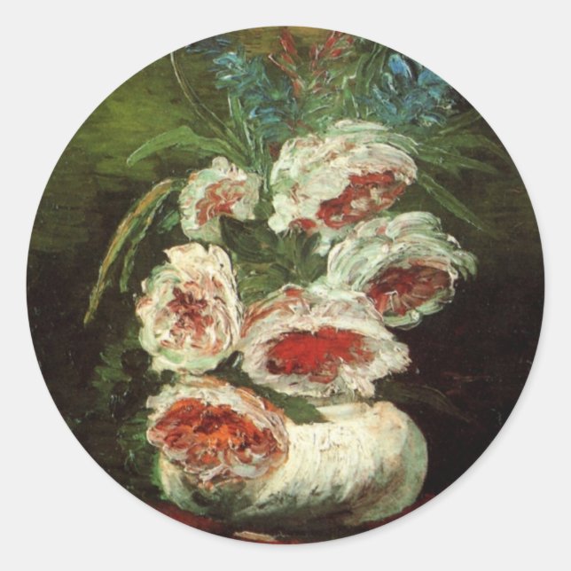 Sticker Rond Vase avec pivoines par Vincent van Gogh (Devant)