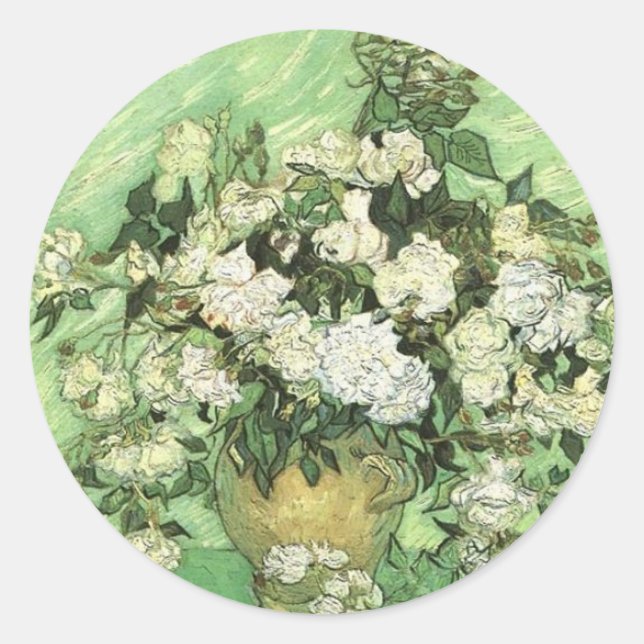 Sticker Rond Vase avec Roses - Van Gogh (Devant)