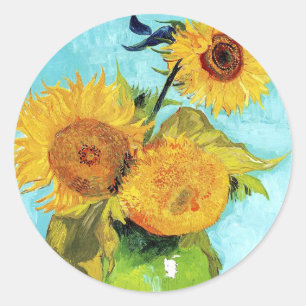 Sticker Rond Vase avec trois tournesols (1888) Vincent Van Gogh