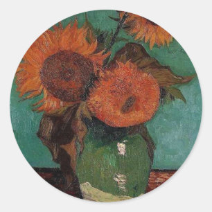 Sticker Rond vase avec trois tournesols, van Gogh