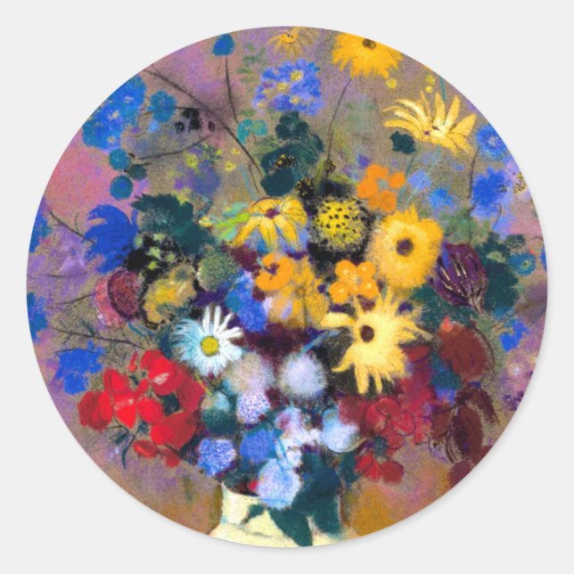 Sticker Rond Vase blanc avec fleurs Odilon Redon (Devant)