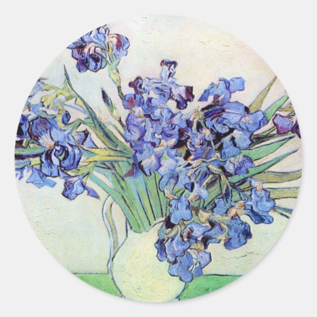 Sticker Rond Vase de fleurs avec iris par Vincent van Gogh (Devant)