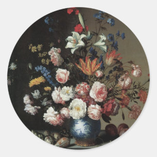 Sticker Rond Vase de fleurs près d'une fenêtre, Balthasar van d
