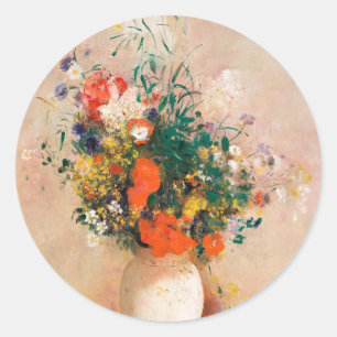Sticker Rond Vase des fleurs de Redon Post-impressionniste
