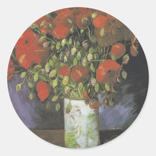 Sticker Rond Vase par Red Poppies Vincent van Gogh (Devant)