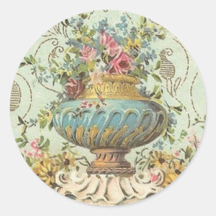 Sticker Rond Vase Rose victorien
