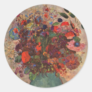 Sticker Rond Vase turc par Odilon Redon, Art floral vintage
