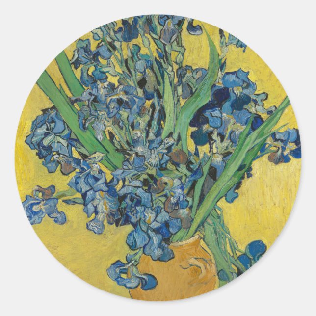 Sticker Rond Vase Van Gogh avec Iris Classic Impressionnisme (Devant)