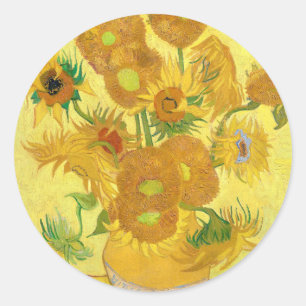 Sticker Rond Vase with fifteen sunflowers by Vincent Van Gogh