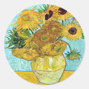 Sticker Rond Vase With Twelve Sunflowers By Vincent Van Gogh