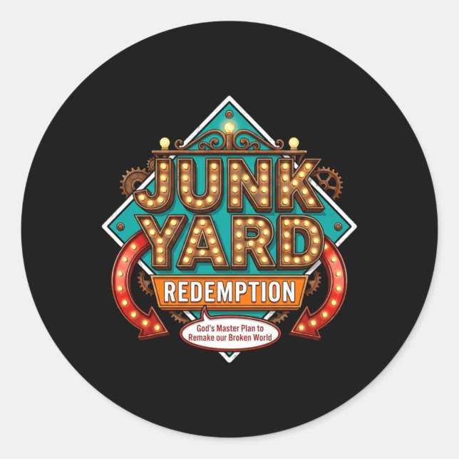 Sticker Rond Vbs 2026 Junk Yard Redemption Vacances Biblique (Devant)