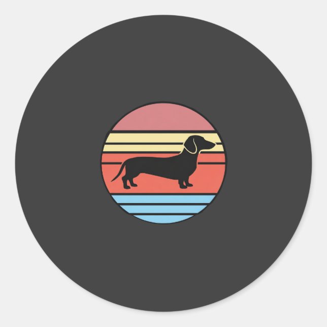 Sticker Rond Vecteur Crépuscule Rétro Teckel (Devant)