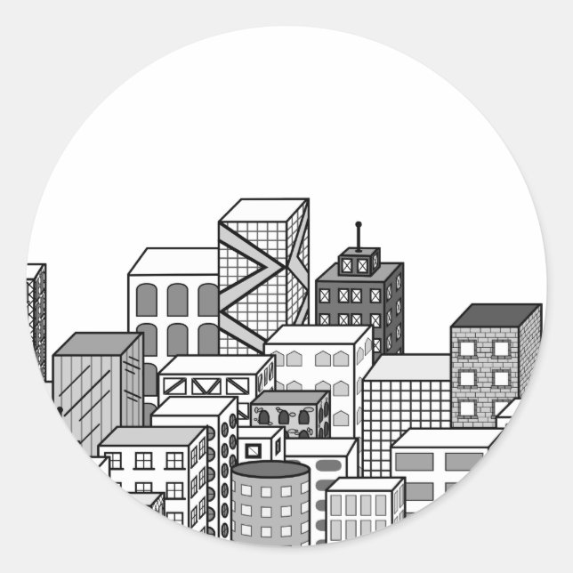 Sticker Rond Vector Cityscape (noir et blanc) (Devant)