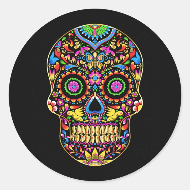 Sticker Rond Vector mexicaine couleur crâne ornement (Devant)