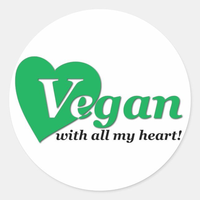Sticker Rond Vegan avec tout mon coeur (Devant)