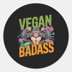 Sticker Rond Vegan Bodybuilder Weightlifter Gorilla