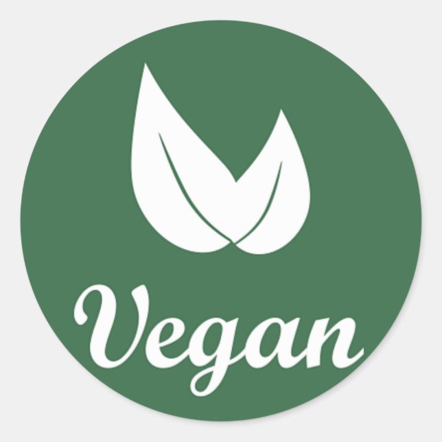 Sticker Rond Vegan Design 1 Blanc sur Vert (Devant)