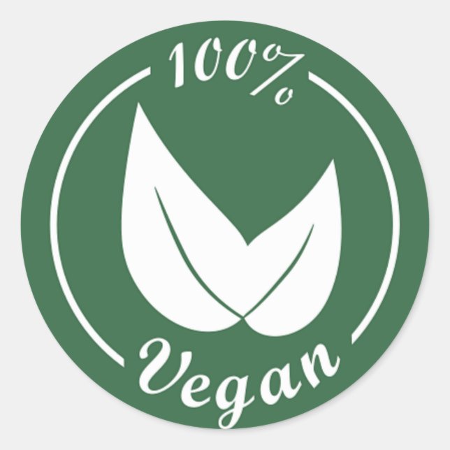 Sticker Rond Vegan Design 4 - Blanc sur arrière - plan vert (Devant)