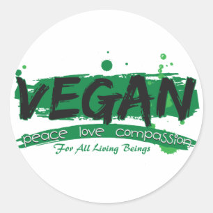 Sticker Rond Vegan Peace Love Compassion