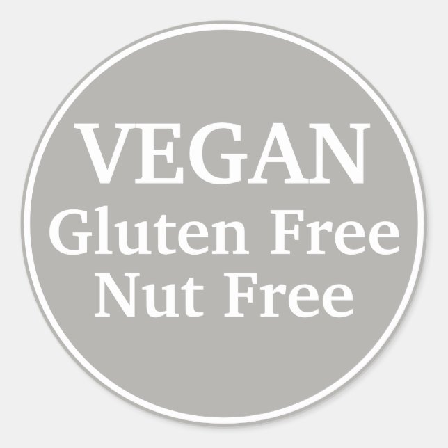 Sticker Rond Vegan. Sans gluten. Sans Nut. Gray. Personnalisé (Devant)