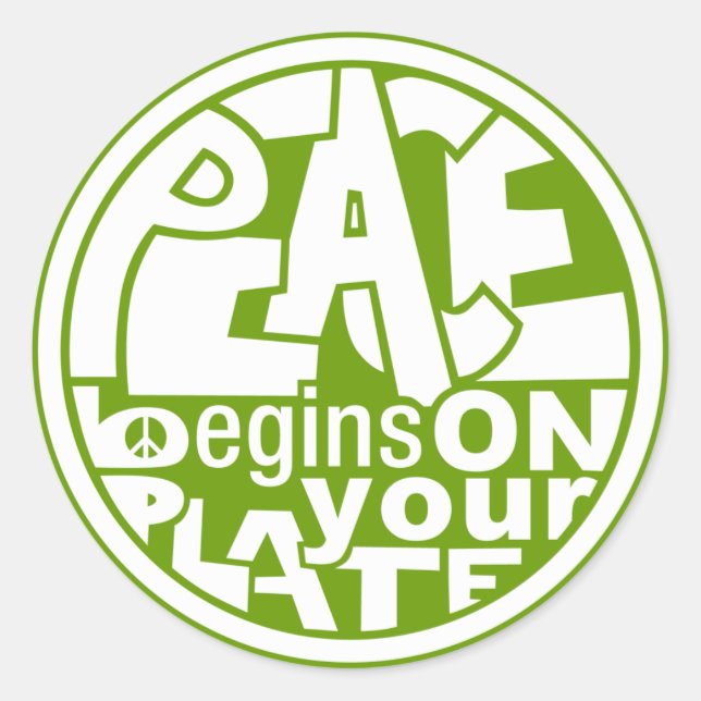 Sticker Rond Vegan Slogan Paix Commence Sur Votre Plaque (Devant)