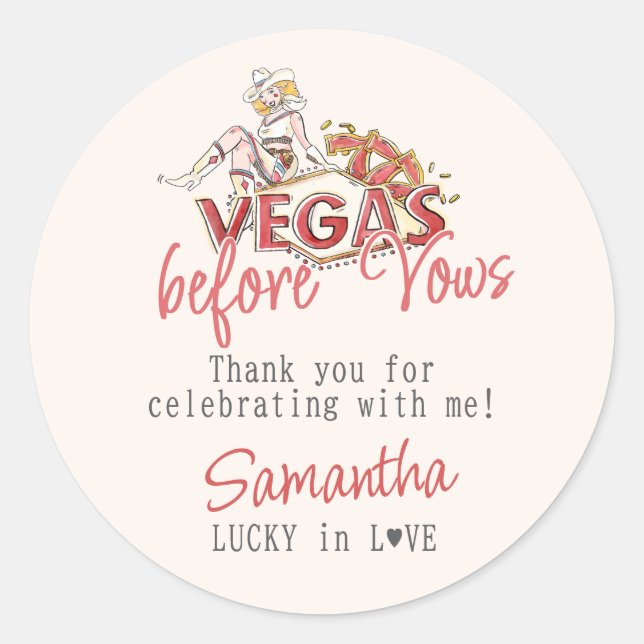 Sticker Rond Vegas Avant Vows Casino Lucky Modern Bachelorette (Devant)