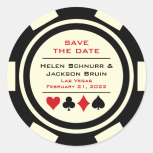 Sticker Rond Vegas Black White Poker Chip Wedding Enregistrer L