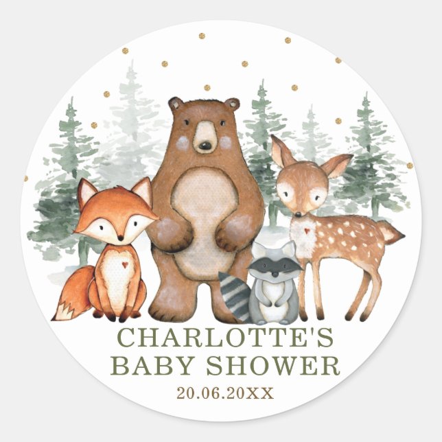 Sticker Rond Végétal Bois Animaux Baby shower 1er anniversaire (Devant)