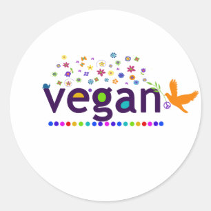 Sticker Rond Végétalien coloré