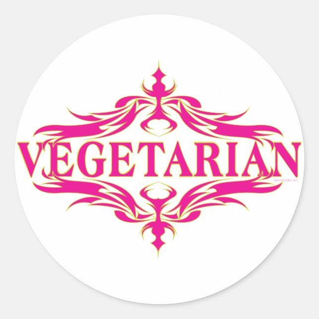 Sticker Rond Végétarien rose (Devant)