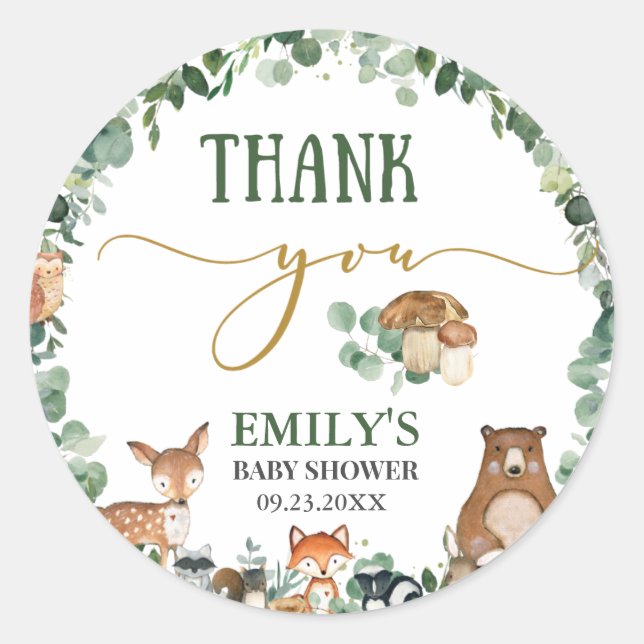 Sticker Rond Végétation Bois Animaux Baby shower Anniversaire (Devant)