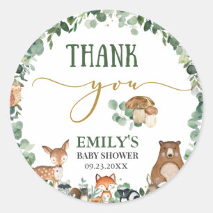 Sticker Rond Végétation Bois Animaux Baby shower Anniversaire