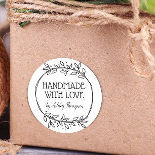 Sticker Rond Végétation élégante Faite à la main avec amour Nom