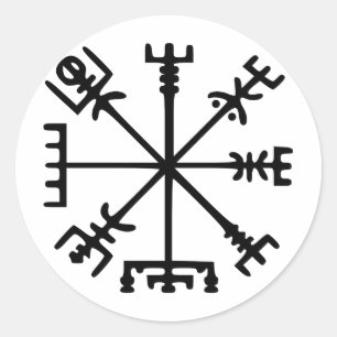Sticker Rond Vegvísir (boussole de Viking)