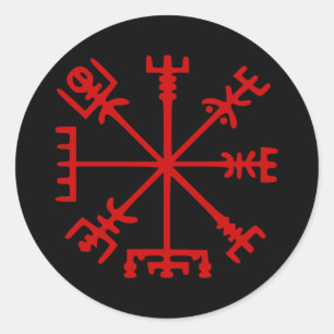 Sticker Rond Vegvísir rouge sang (boussole de Viking)