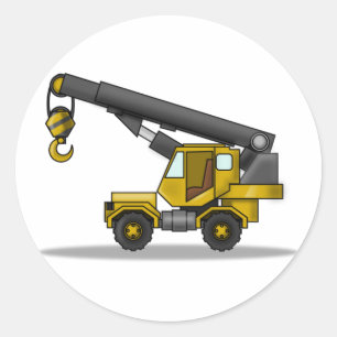 Sticker Rond Véhicule de construction de grue à carreaux jaune