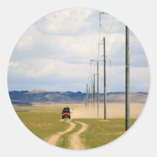 Sticker Rond Véhicules 4X4 sur route de terre, désert de Gobi