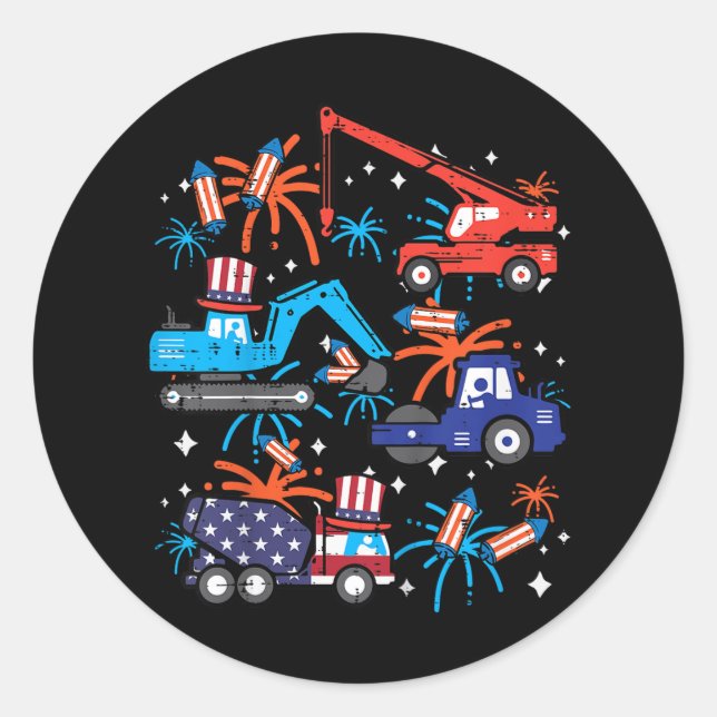 Sticker Rond Véhicules Camions de Construction du 4 Juillet pou (Devant)